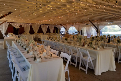 The Alumni Pavilion decorated for a wedding reception.